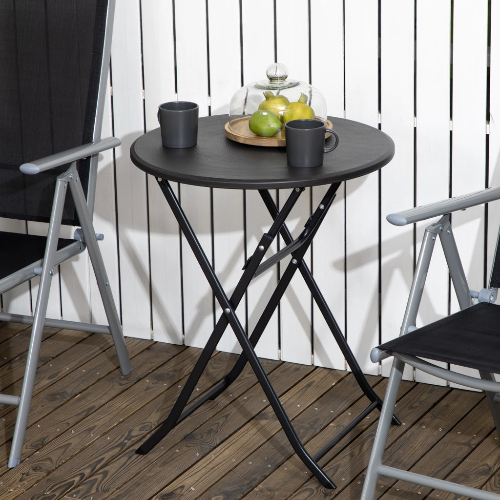 Tavolo da Giardino Rotondo e Pieghevole in Acciaio e HDPE, ?60x73 cm, Grigio Scuro