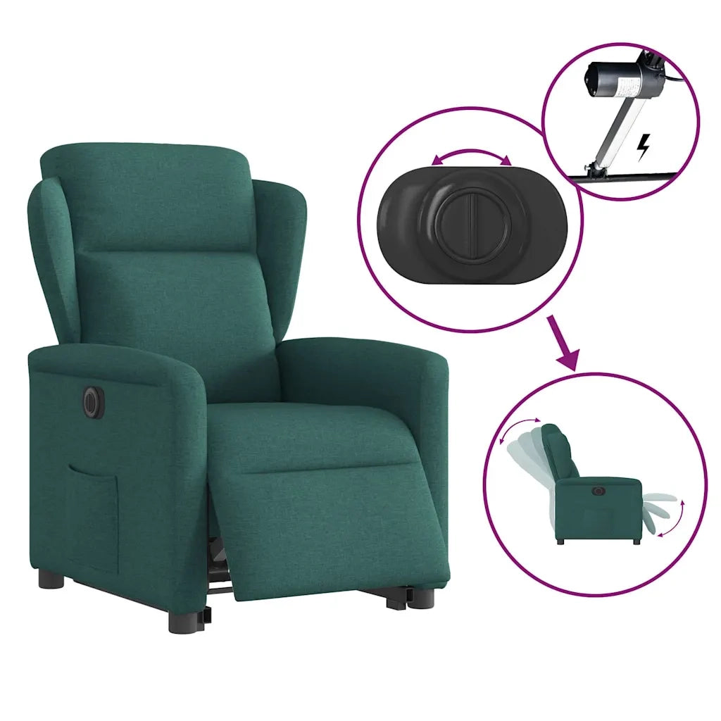 Poltrona Alzapersona Reclinabile Elettrica Verde Scuro Tessuto 3303160