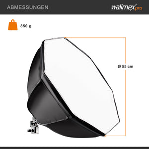Softbox ottagonale Octabox 55 cm, Modificatore di luce con LED da 35 W e diffusore, luce diurna 5000 K, per illuminazione studio fotografico