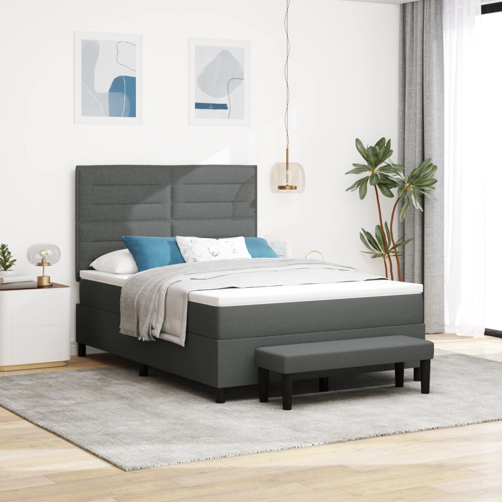 Letto Box Spring con Materasso e Panca Grigio Scuro 140x190 cm Tessuto