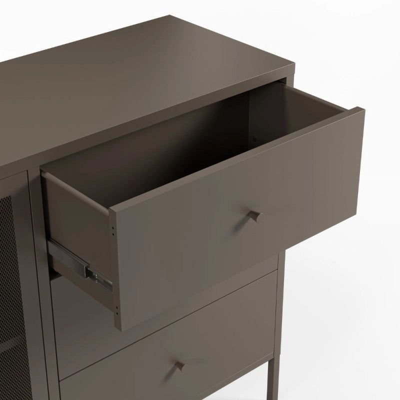 Credenza Fayna19352 in metallo con 2 ante e 3 cassetti colore mocha