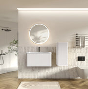 Set mobili bagno ULEVR bianco con lavabo, specchio LED regolabile antiappannamento e colonna sospesa