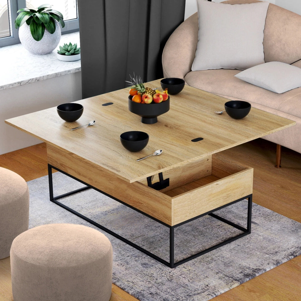 IDMarket - Mesa de centro multifunción con 2 tableros abatibles DETROIT, 1 de ellos convertible en mesa de comedor