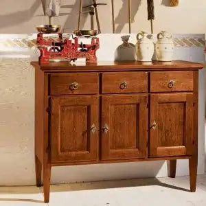 Credenza spillo madia buffet in legno massiccio arte povera 3 ante 3 cassetti