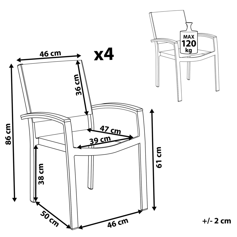 Set di 4 sedie da giardino con struttura in alluminio grigio e bianco resistente agli agenti atmosferici