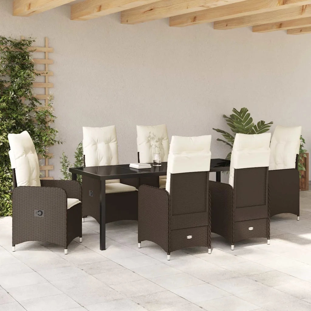 Set da Pranzo per Giardino con cuscino 7 pcs Marrone polyrattan 3379644