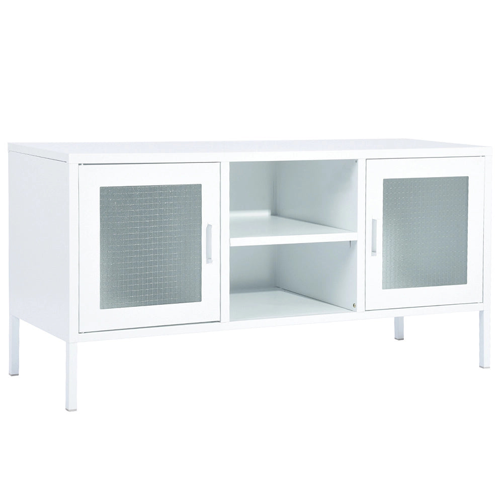 Armadietto Mobiletto TV in Metallo Vetro Mobile Basso Televisione Bianco Moderno
