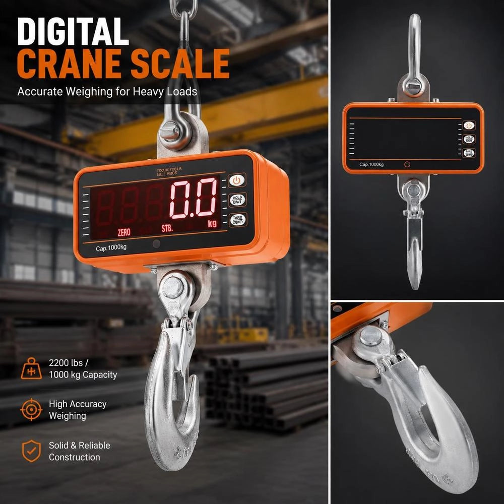 Digital Dynamometer 1000 Kg For Warehouse Workshop Construction Site, Remote Control LED Display Die-Cast Aluminum High Precision Heavy Loads