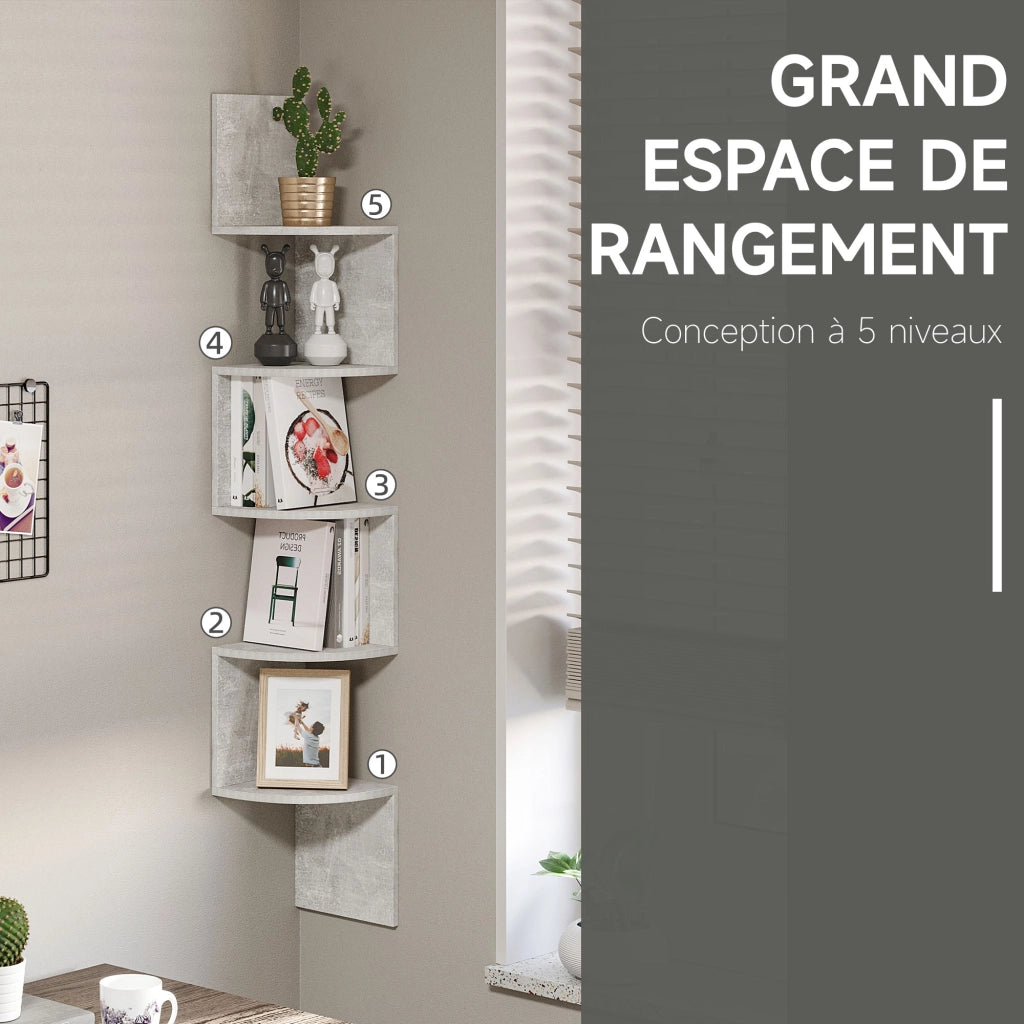 Libreria Angolare a Muro 5 Livelli ¨C Zephmum ¨C Legno Grigio 20x20x126 cm