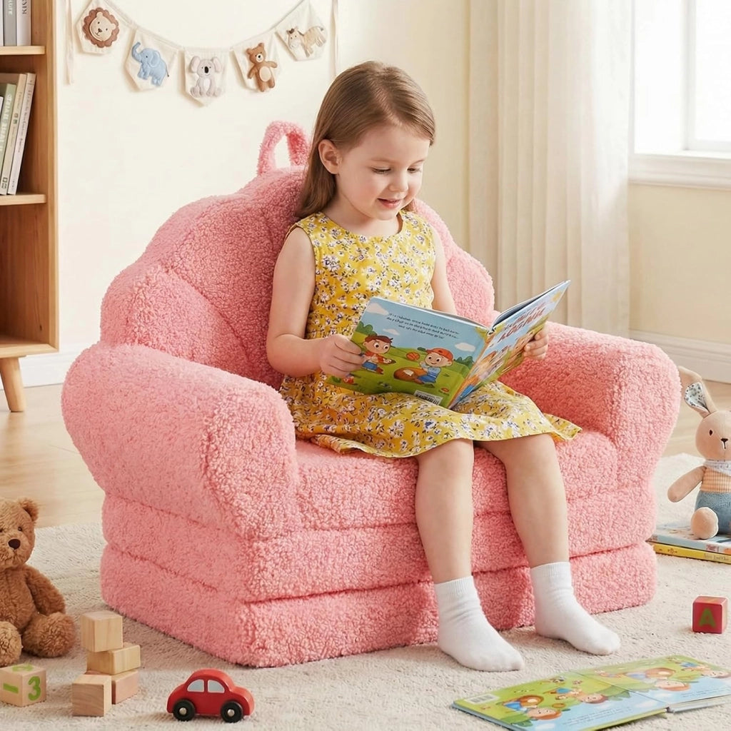 Divano Pieghevole per Bambini, Divanetto Trasformabile 2 in 1 con Rivestimento in Tessuto Morbido e Fondo Antiscivolo, Poltrona Letto Comodo per Bambini per Camere da Letto e Soggiorno (Rosa)