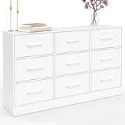 IDMarket - Cassettiera in tessuto a 9 cassetti UPPAH 113 cm mobile contenitore in legno bianco