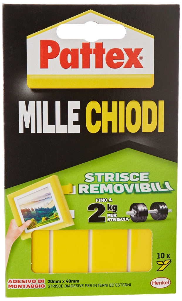 Pattex Millechiodi Biadesivo Removibile 10 Strisce 40 MMX20 Henkel 3 Pezzi