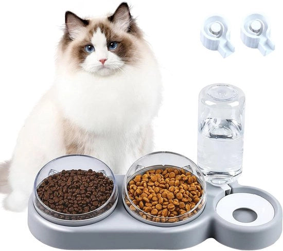 Piatto alimentare 3 in 1 per gatti con inclinazione standard 15° - Grigio