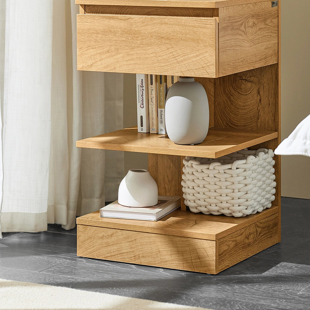 SoBuy FBT49-Nx2, Set di 2 Comodino Camera da Letto - Comodino con 1 Cassetto e 2 Ripiani, Tavolino Salotto - Moderna Cassettiera L39 x P39 x A65 cm Naturale