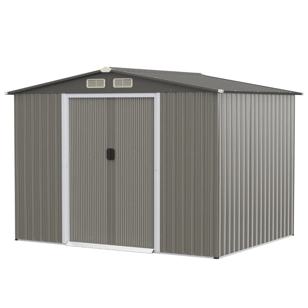 Casetta da giardino con fondamenta 260 x 207 x 181 cm per riporre gli attrezzi stile contemporaneo acciaio zincato grigio scuro 20_0020667