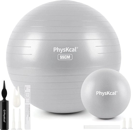 Palla da ginnastica grigia da 55 cm e set di palle da Pilates da 23 cm - anti-esplosione, anti-slip, palla di equilibrio, palla da yoga per uso domestico, palestra e ufficio