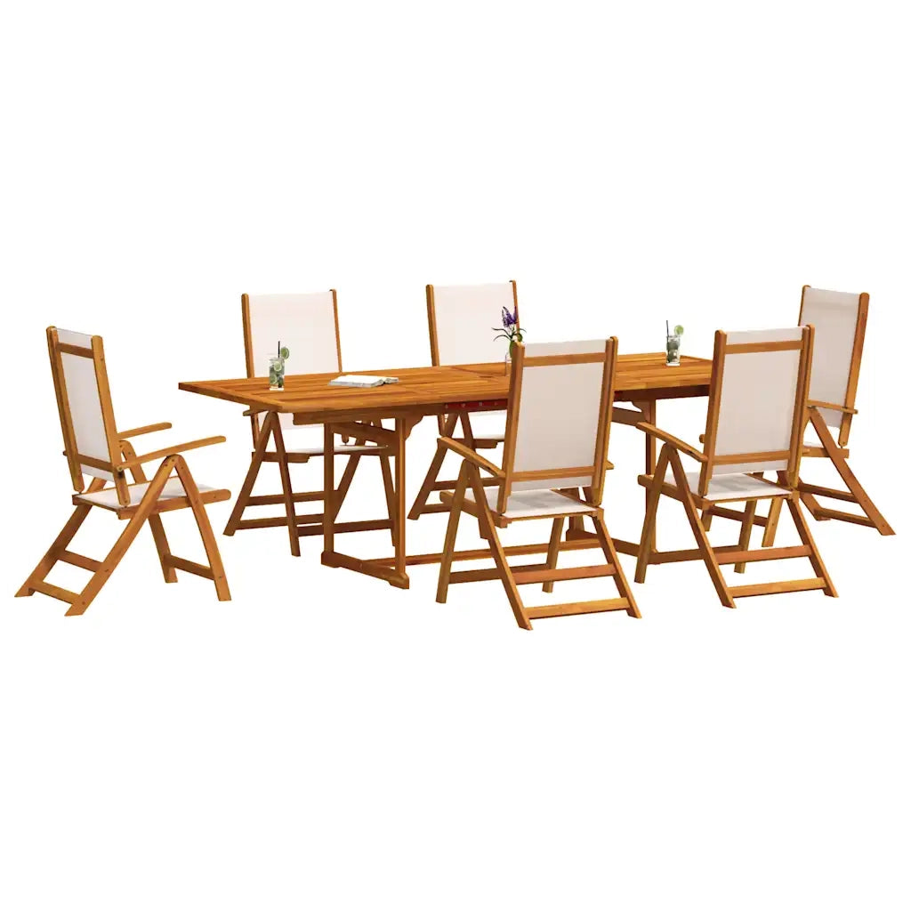 Set Pranzo da Giardino 7pz Legno Massello di Acacia e Textilene