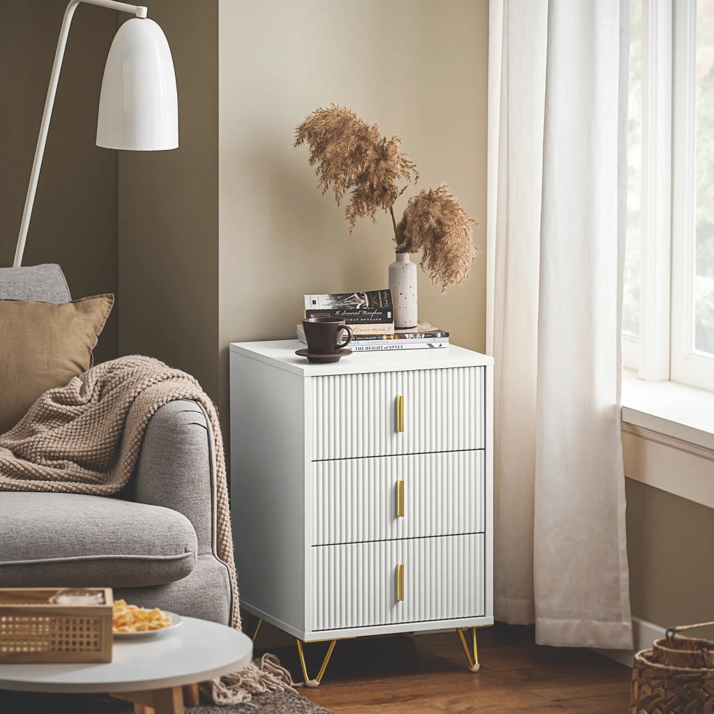Comodini letto con cassetti Tavolino da salotto o soggiorno Tavolino telefono 40x40cm Bianco 3 cassetti FBT115-L-W