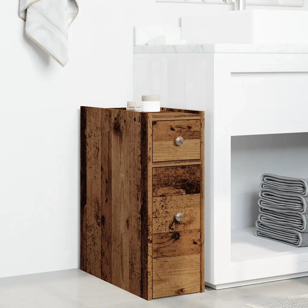 Armadietto da Bagno Stretto con Ruote Rovere Antico Truciolato