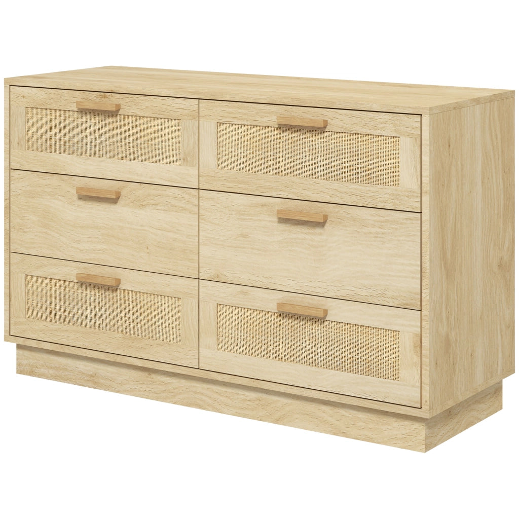 Cassettiera 6 Cassetti Stile Boho ¨C Xylo ¨C Legno Rovere e Rattan, 110x40x69 cm
