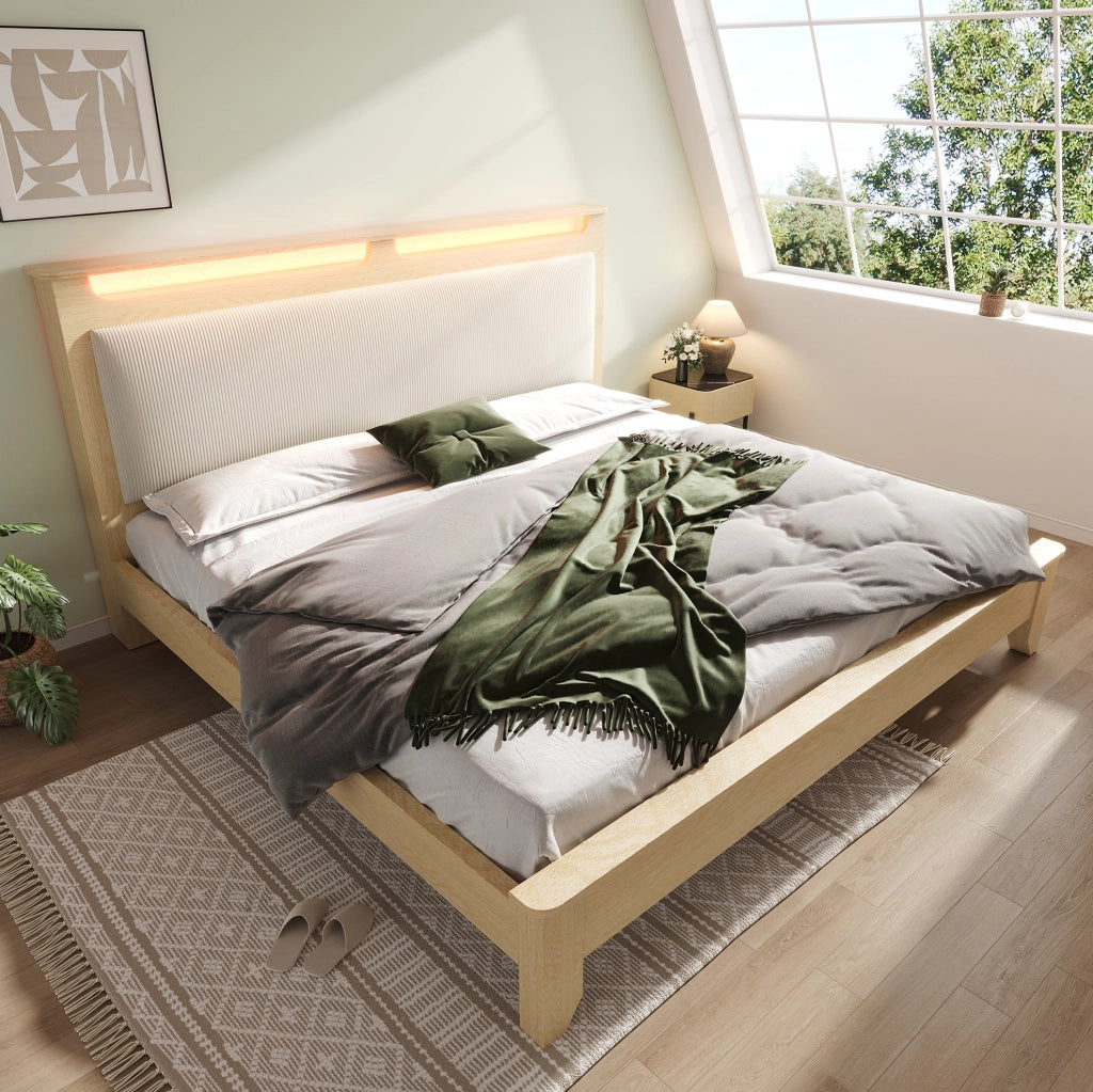 Letto matrimoniale 140x200 cm con LED e testiera contenitore