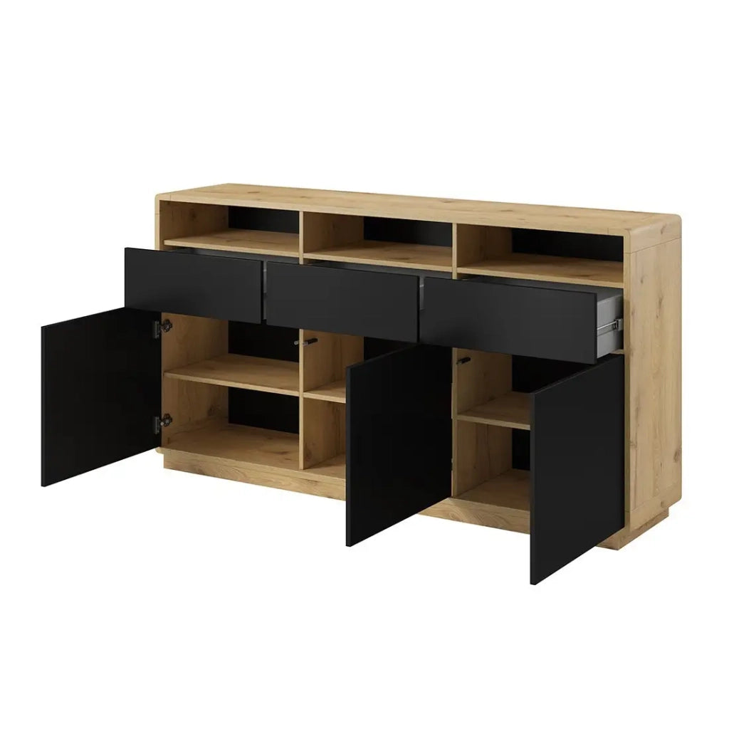 Credenza 180cm collezione VILLA. Colore quercia e nero.