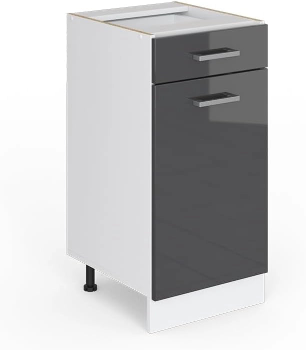 Mobiletto base per cucina R-Line, Antracite lucido, 40 cm senza piano di lavoro, per la libera combinazione all'interno di sistemi cucina modulari