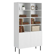 Libreria Ghilarza, Mobile portalibri con vani aperti e due ante, Rialzato da terra, 100x42 h177 cm, Bianco