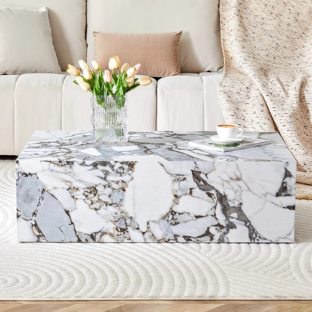 Tavolino da Caff¨¨ Rettangolare ¨C MINIMAL ¨C Bianco Effetto Marmo, MDF, 90x50x30 cm