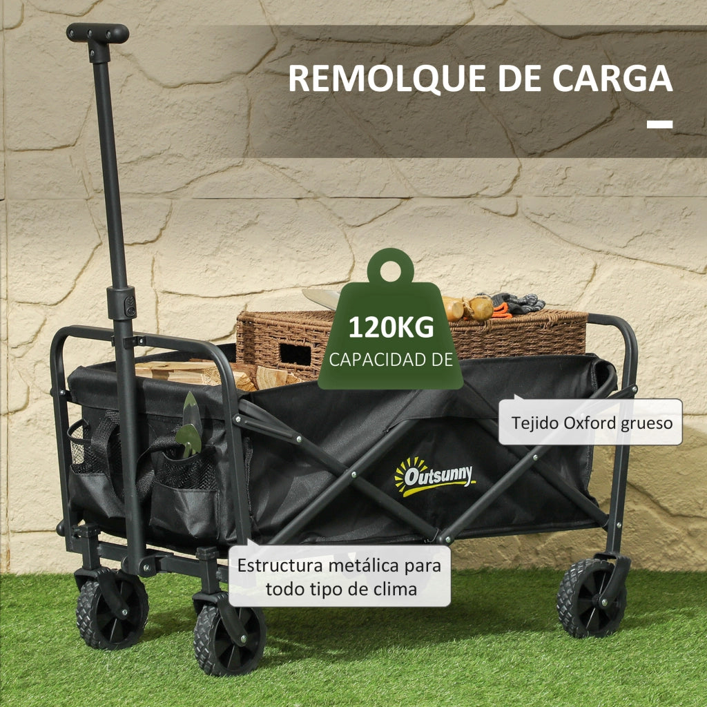 Carrello da Giardino Pleghevole con Ruote ¨C zephmum ¨C 64x42x27 cm Nero