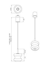 Lampada a Sospensione Frua in Metallo e Vetro Borosilicato Grigio Trasparente, LED 8W Integrato, CCT 2700K-3000K-4000K, Dimmerabile a step - Frua