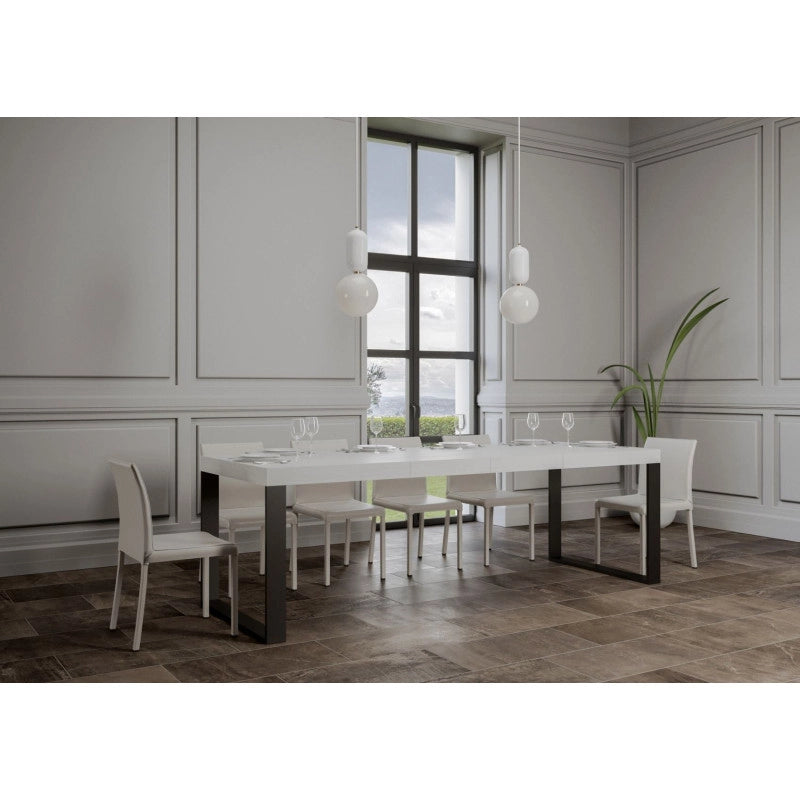 Tavolo allungabile 140/400x90 cm Tecno Premium telaio Antracite - Bianco Frassino