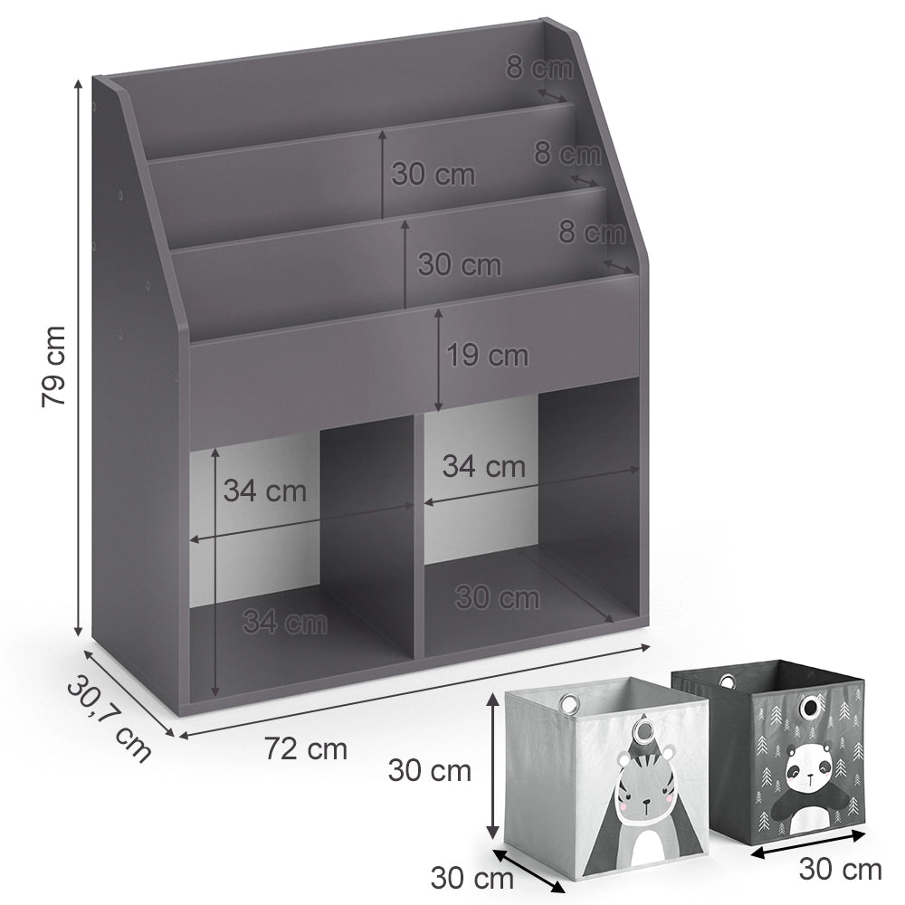 Vicco Libreria bambini Grigio 30.7 x 79 cm con 2 scatole pieghevoli opt.2