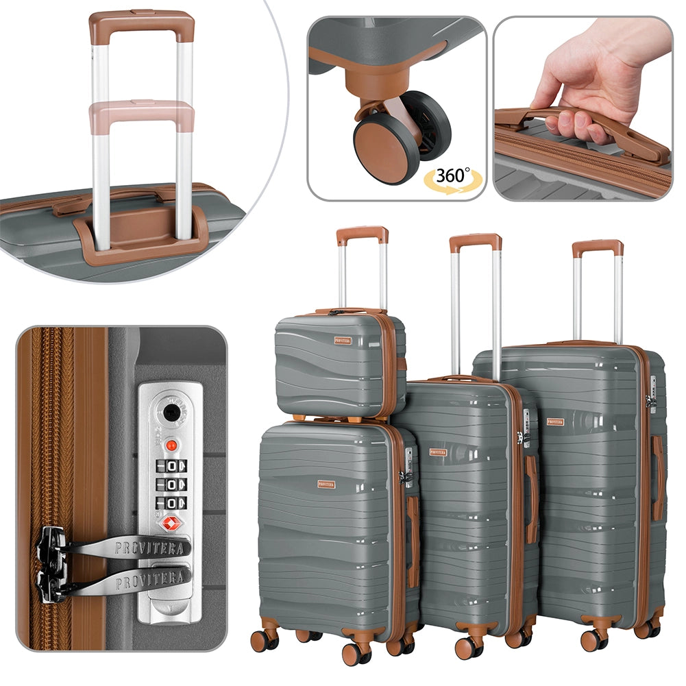 Set 4 Valigie Rivestimento Rigido in Polipropilene Grigio Maniglia Telescopica