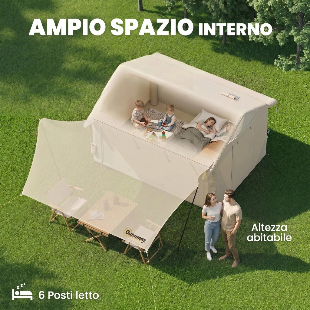 Tenda da Campeggio Gonfiabile con Pompa, Impermeabile 3000mm e Antivento, Cachi