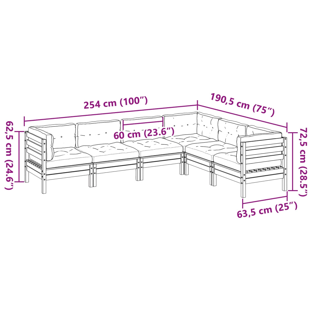 Set Divani Giardino 6 pz Cuscini Legno Massello Abete Douglas 3299461