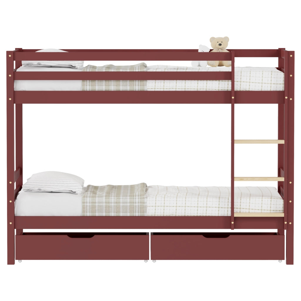 Letto a castello per bambini 190x90cm in terracotta con cassetti AMBRE