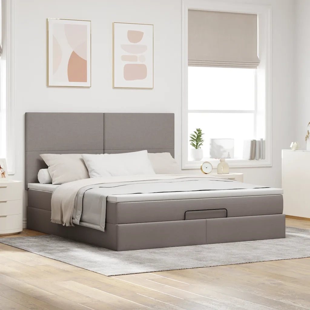 Struttura Letto Pouf con Materasso Tortora 160x200cm in Tessuto 3313089