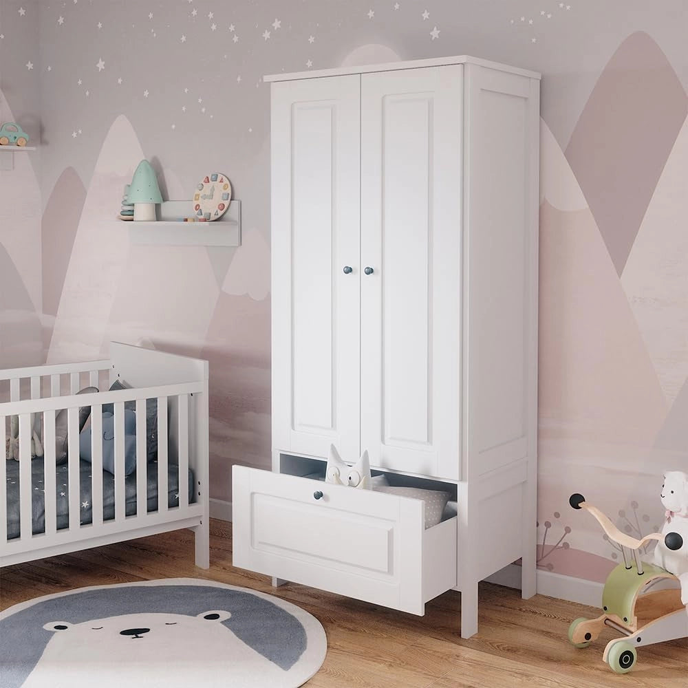 Guardaroba per bambini Ajaton, Bianco, 83.3 x 187 cm, per la conservazione di abbigliamento e accessori per bambini