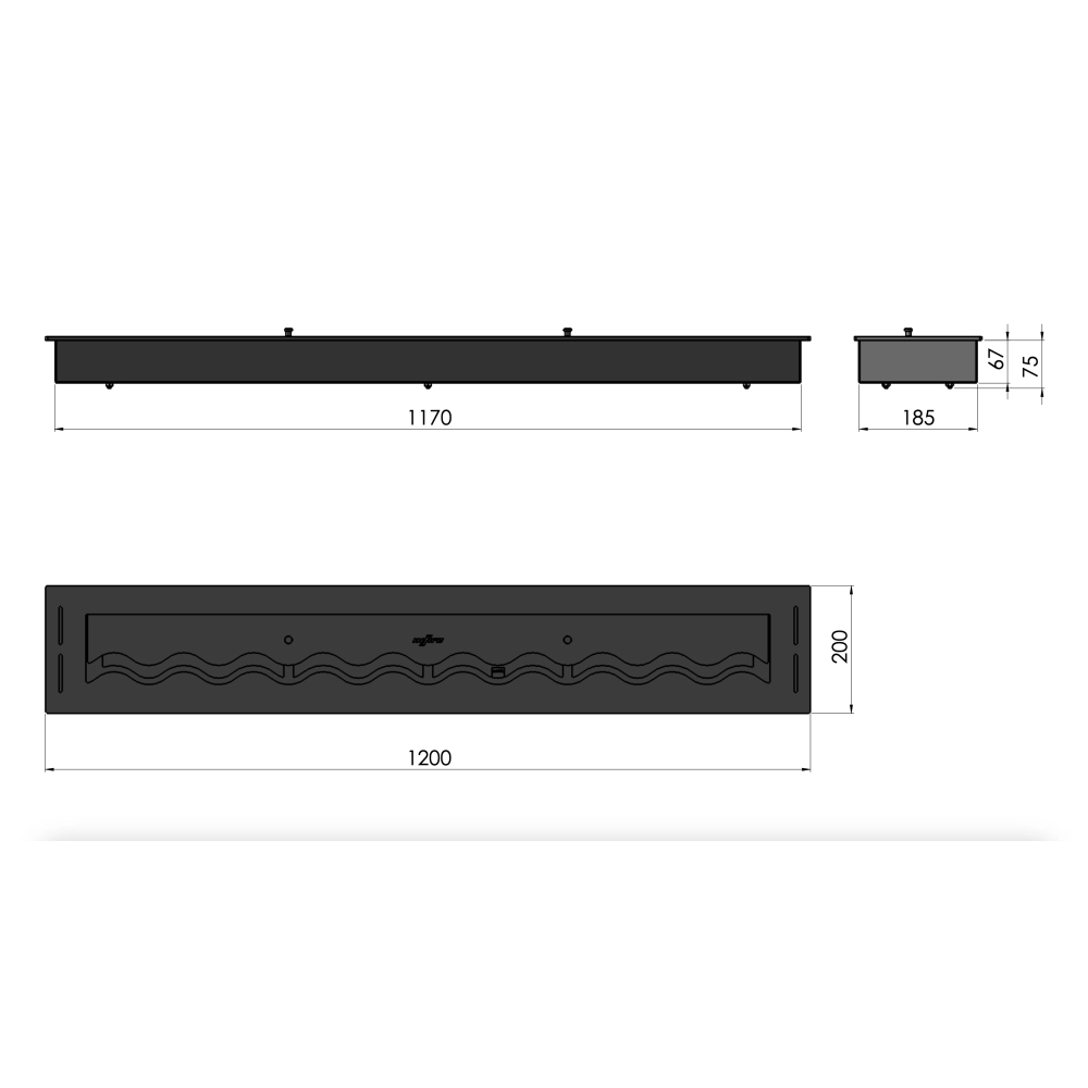 Bruciatore Inserto a Bioetanolo 120cm in Inox nero da incasso da 5 lt