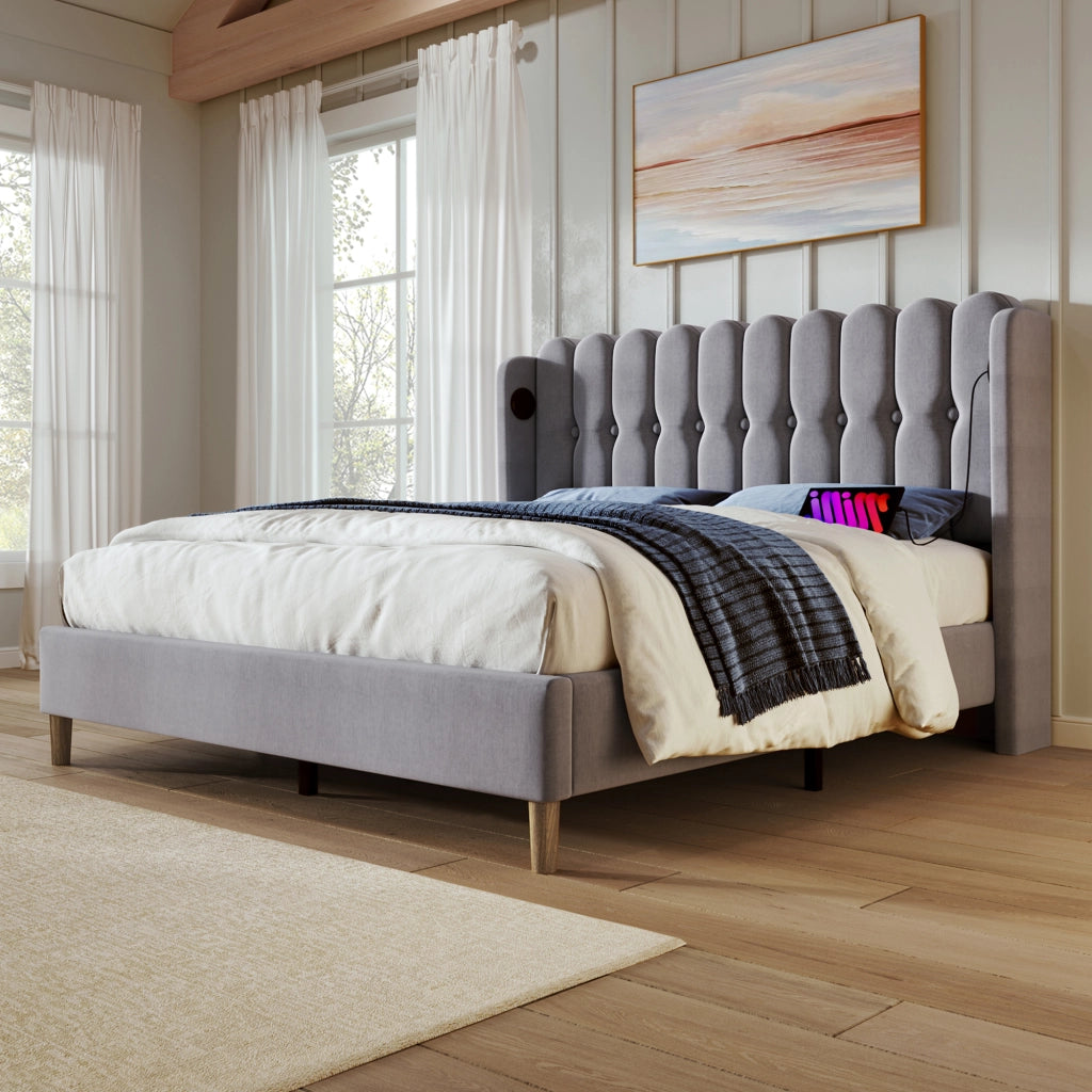 letto imbottito lino grigio 160 x 200 cm