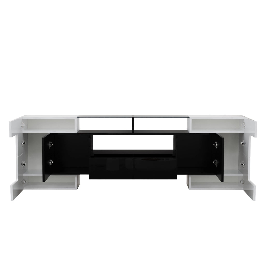 Mobile TV 6 ante 2 cassetti 3 vani con LED per soggiorno, bianco e nero, 200 × 35 × 60 cm