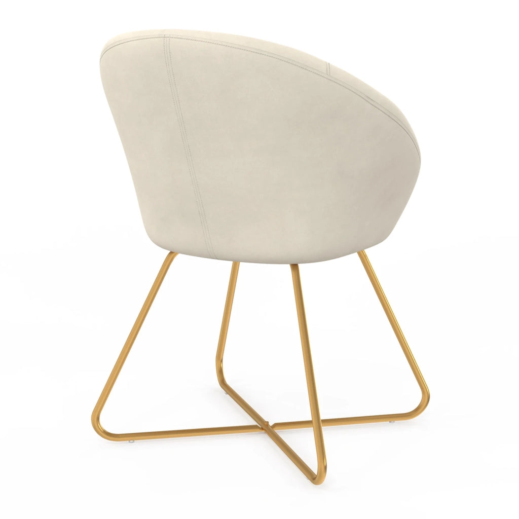 IDMarket - Poltrona rotonda ANGELINA in velluto beige con gambe incrociate dorate