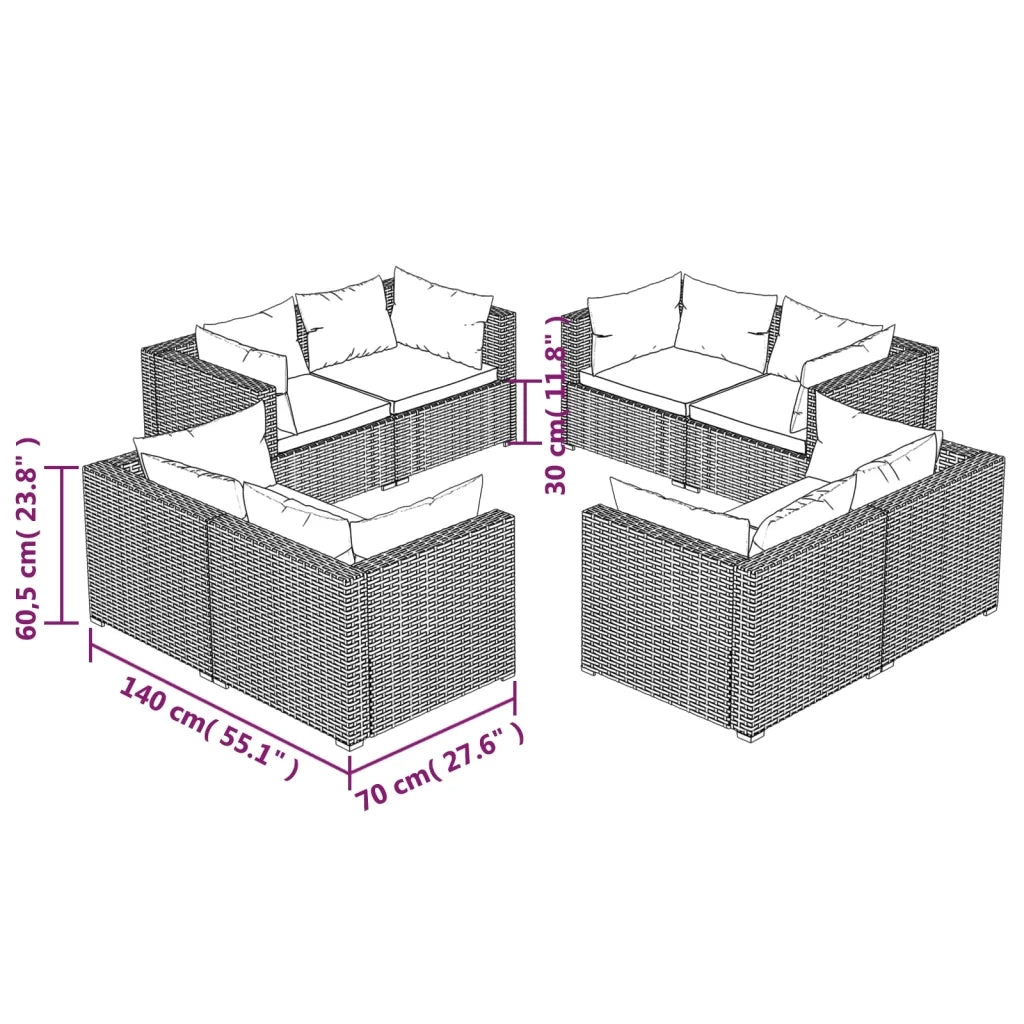Set Divani da Giardino 8 pz con Cuscini in Polyrattan Marrone cod mxl 38846