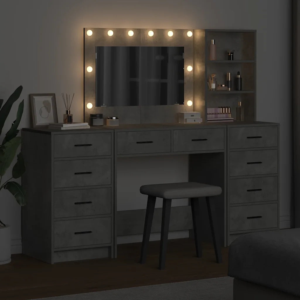 Toeletta | Tavolo da Trucco 3 pz Grigio cemento Legno multistrato