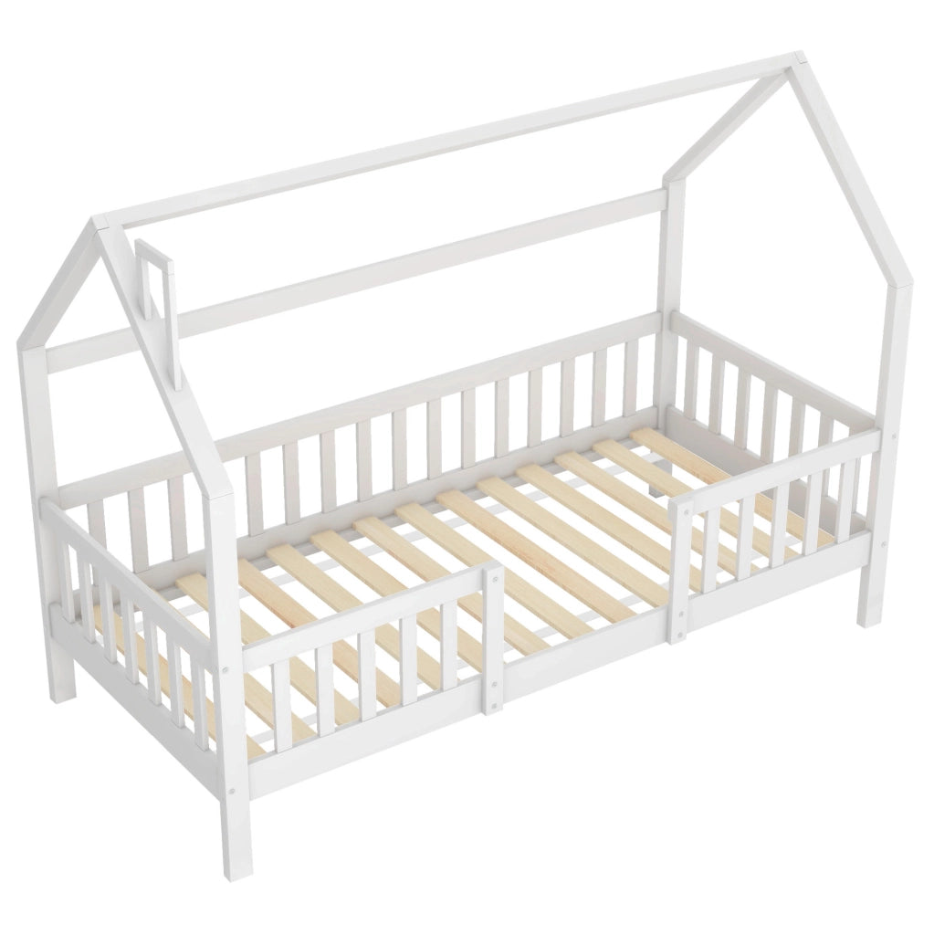 Letto a casetta per bambini 90x200 cm bianco in pino