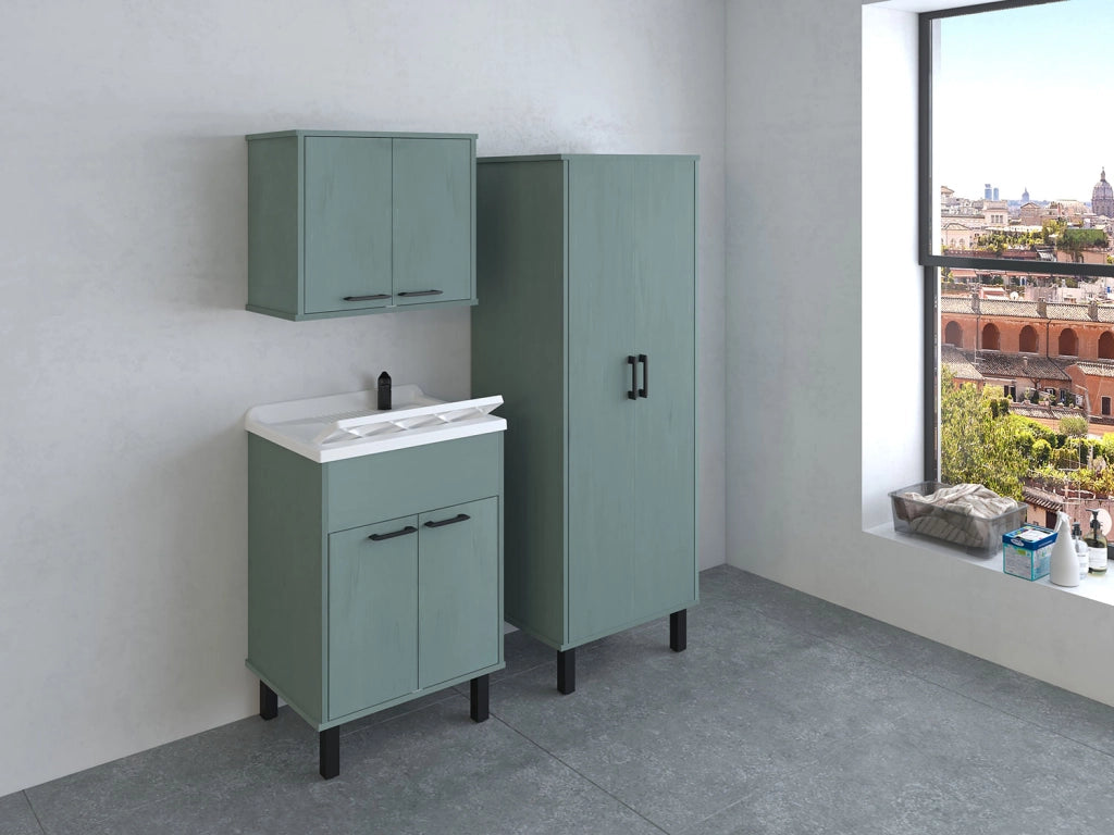 Mobile Lavatoio Smeraldo 60x50x85 cm con Vasca in PP Struttura in PVC Verde Scuro