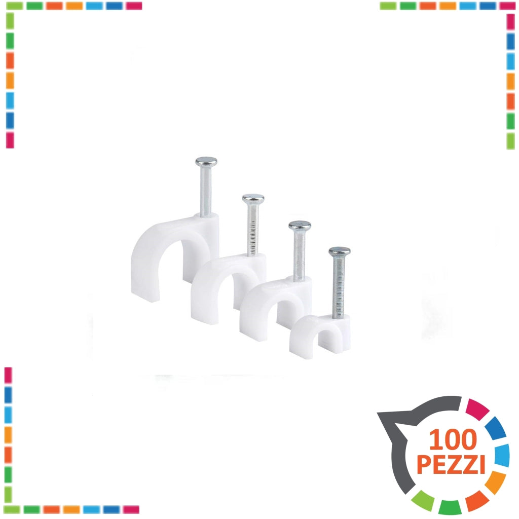 Graffette fissacavi con chiodo varie misure passacavi fissa fili acciaio 100 pz fermacavi 5-6 mm