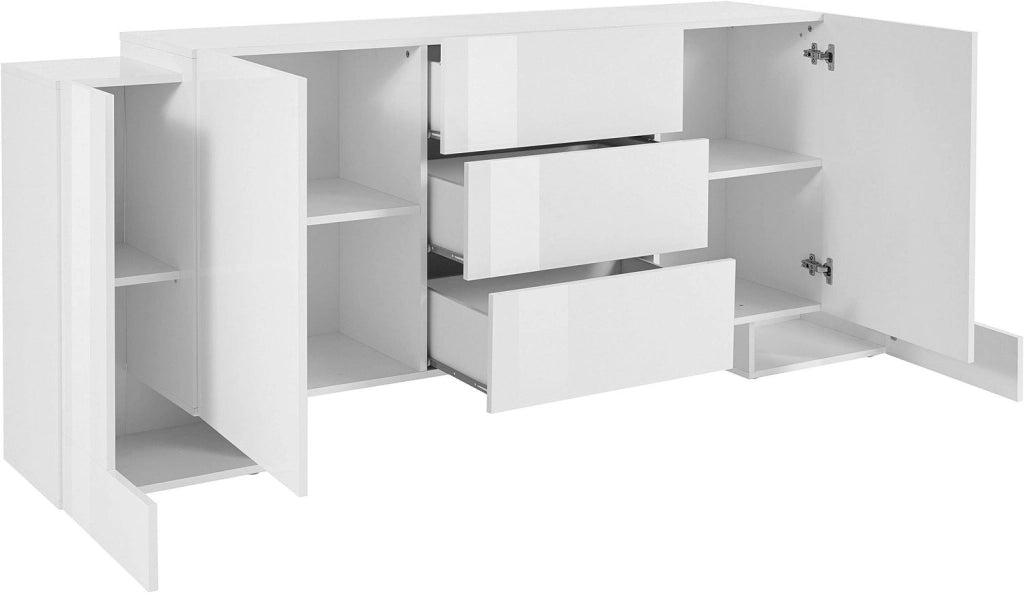 Credenza con 4 Ante e 3 Cassetti 210x45x85 cm Pillon Side 4A 3C Bianco Lucido