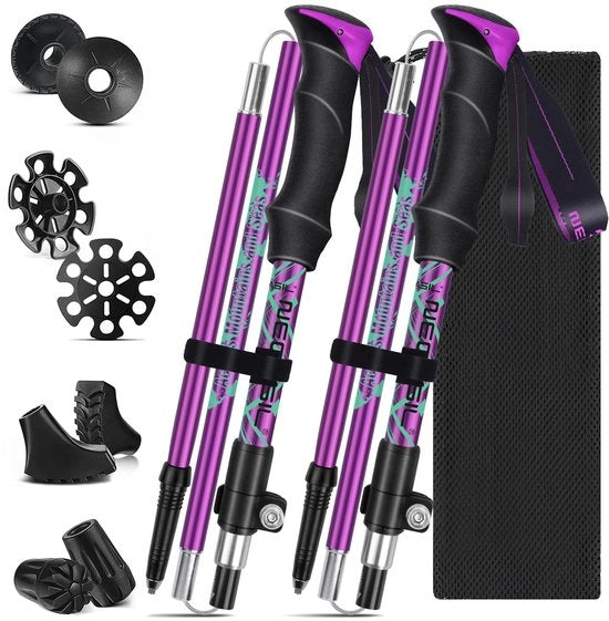 Opvougbili Stanghe da Trekking, Stanghe da Nordic Walking in Alluminio, Regolabili 110-125 cm, Stanghe da Trekking con 4 Pari di Paracarri in Gomma per Trekking, Camminata e Sci